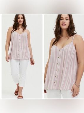 Torrid Lavender Stripe Rayon Crepe Button Cami Tank Top Plus Size 3 3X 22 24